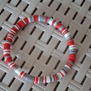 Red and Gray Clay Beaded Bracelet